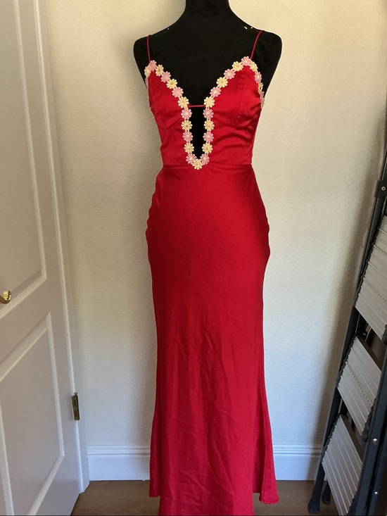 Here Comes The Sun Dresses & Skirts - Sleeveless Red Maxi Dress with Floral Trim Accents